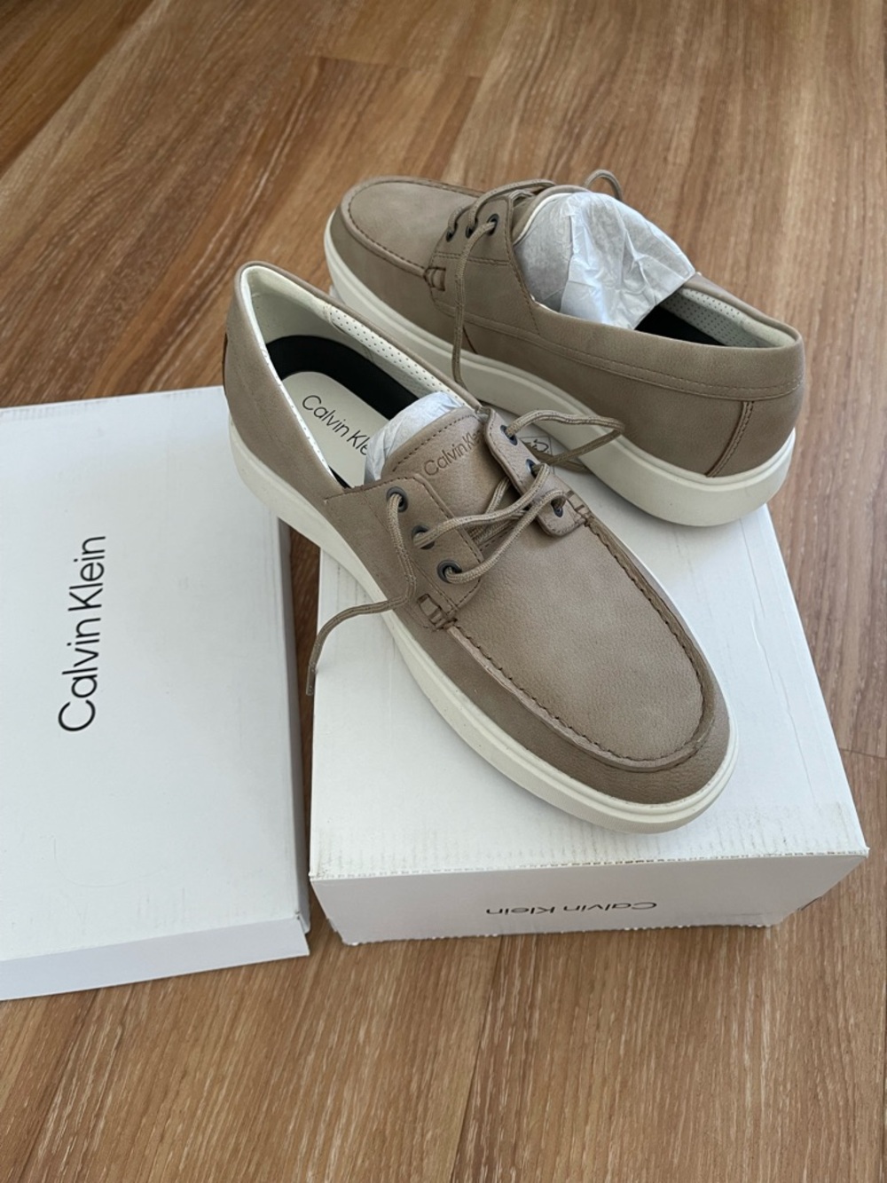 Calvin Klein Men’s Taupe Lace-Up Boat Shoes